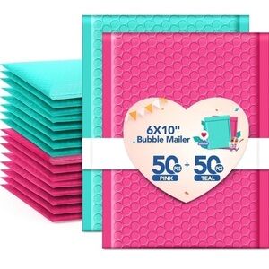 100 Pack Pink & Teal Bubble Mailers 6x9 NWT